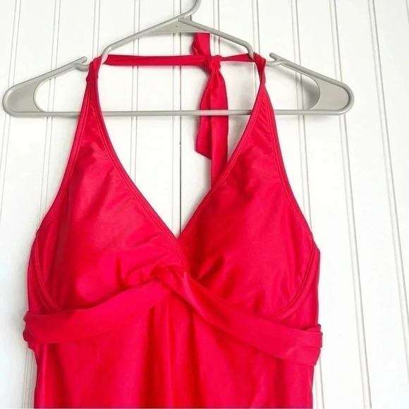 Athleta Size 32 D/DD Tara Halter Swim Dress In safron Red NEW! - Picture 3 of 5